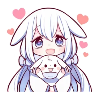 🤔 słodkie, anime, kawaii, serca, kreskówka, białe włosy telegram sticker