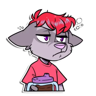 😴 antropomorf, cartoon, uitgeput, paarse ogen, rood haar, tuitbeker whatsapp sticker