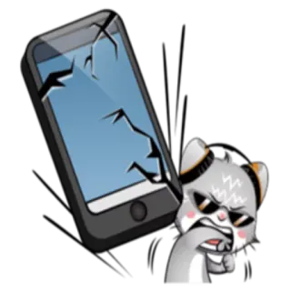 😠 gato, enojado, teléfono roto, daño, dibujos animados, frustrado whatsapp sticker