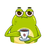 🥴 rã, café, animal, desenho animado, cansado, manhã telegram sticker