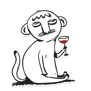 🙄 scimmia, cartone animato, vino, animale, bere, illustrazione whatsapp sticker