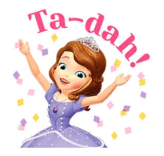👐 Sofia Ta-dah! princesse, dessin animé, fête, confettis, fille, salutation telegram sticker