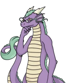 🤔 dragón, gafas, dibujos animados, personaje, pensando whatsapp sticker