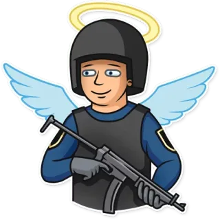 👼 angel, warrior, helmet, gun, soldier, military telegram sticker
