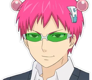 😏 Kusuo Saiki The Disastrous Life of Saiki K. Anime, Psíquico, Saiki, Kusuo, Cabelo Rosa, Óculos Verdes, Telepatia telegram sticker