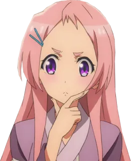 🤔 Anime, Mädchen, pinke Haare, lila Augen, denkend whatsapp sticker