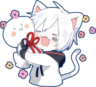 😍 Anime, Chat, Kawaii, Mignon, Personnage, Chibi, Fleurs telegram sticker