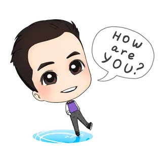 🙃 HOW are YOU? kartun, seluncur es, gelembung ucapan, apa kabar?, salam, chibi whatsapp sticker