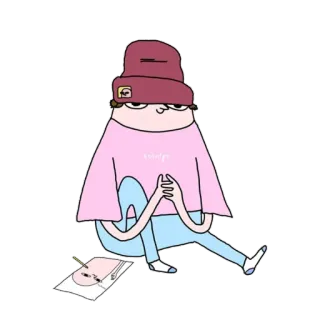 🙂 volodja 漫画, キャラクター, Volodja, ビーニー, 座っている, セーター telegram sticker