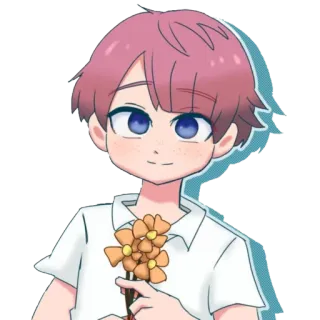 🌼 anime boy, flowers, cute, cartoon, manga, digital art telegram sticker