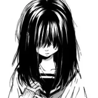 🔪 Manga, Anime, Mädchen, Haare, Emo, Traurig, Schwarzweiß telegram sticker