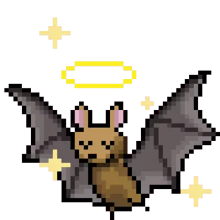 😇 bat, angel, pixel art, cute, animal, wings, halo whatsapp sticker