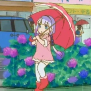 ☁️ Kanna Kamui Miss Kobayashi's Dragon Maid Kanna, Anime, Pioggia, Ombrello, Carino, Kawaii telegram sticker