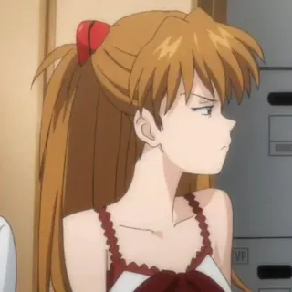 ❤️ Asuka Langley Soryu Neon Genesis Evangelion Anime, Acara TV, Gadis, Remaja, Rambut merah, Lirik samping, Cemberut telegram sticker