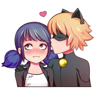 😘 Marinette Dupain-Cheng; Chat Noir Miraculous: Tales of Ladybug & Cat Noir Kartun, Ciuman, Anime, Pasangan, Romantis whatsapp sticker