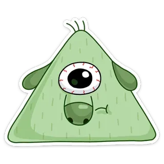 👽 монстр, зеленый, глаз, мультяшный, треугольник, причудливый telegram sticker