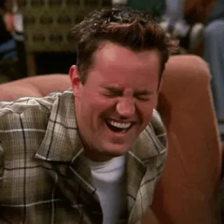 🤣 Chandler Bing Friends Chandler Bing, Matthew Perry, Przyjaciele, śmieszne, śmiech, serial TV, sitcom telegram sticker