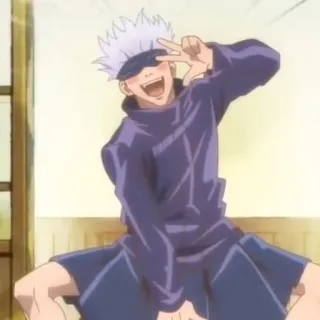 🛑 Gojo Satoru Jujutsu Kaisen аниме, Годжо Сатору, Магическая битва, персонаж, знак мира, глупый whatsapp sticker