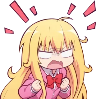 💢 Anime, En colère, Dessin animé, Chibi, Cheveux blonds, Nœud rouge telegram sticker
