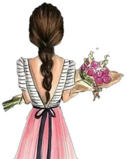 💐 fille, bouquet, fleurs, robe, tresse whatsapp sticker
