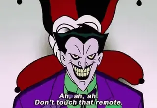 ☝️ Joker Batman Ah, ah, ah! Don't touch that remote. villain, clown, comic, character, animated telegram sticker