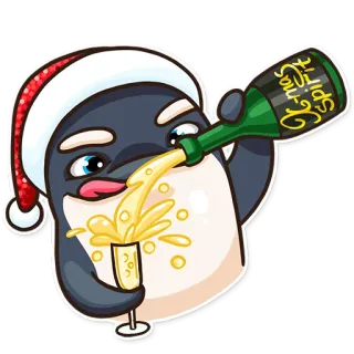 🥳 C-mas Spirit christmas, penguin, champagne, celebration, festive, holiday, party telegram sticker