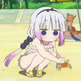 🍮 Kanna Kamui Miss Kobayashi's Dragon Maid Animé, Dragon, Plage, Crabe, Mignon, Kanna, Dessin animé, Kawaii telegram sticker