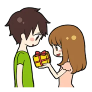 🎁 casal, presente, amor, desenho animado, relacionamento, fofo, brinde whatsapp sticker