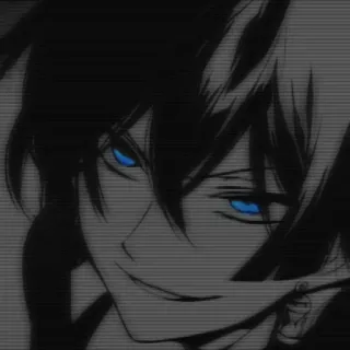 ◼️ Anime, Manga, Postać, niebieskie oczy, skala szarości telegram sticker