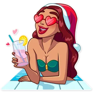 😍 woman, beach, heart, glasses, christmas, hat, bikini, cocktail telegram sticker