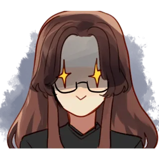 😈 Anime, Gafas, Chica, Ojos Brillantes, Lindo telegram sticker