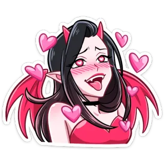 🥰 Anime, Demonio, Corazones, Lindo, Sticker, Dibujos animados, Alas telegram sticker