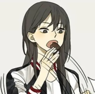 🌟 manger, fille, chocolat, femme, nourriture, dessin animé whatsapp sticker