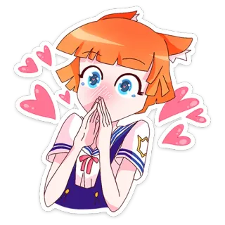 ❤ 动漫, 女孩, 可爱, 心, 脸红, 校服 telegram sticker