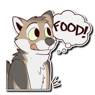 🍽 FOOD! nourriture, loup, dessin animé, animal, affamé, mignon telegram sticker
