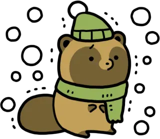 🌨 タヌキ, 冬, 雪, 帽子, マフラー, 可愛い telegram sticker