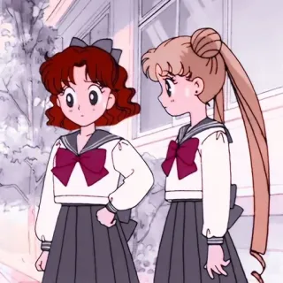 😕 Sailor Moon anime, cartoon, school uniforms, girls, friends telegram sticker