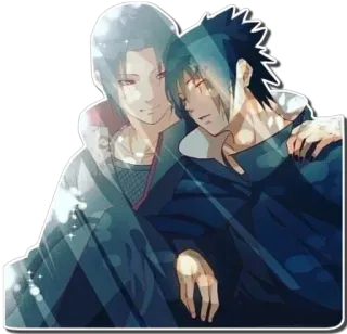 🎧 Itachi Naruto anime, kreskówka, przytulanie, przyjaźń, sztuka cyfrowa telegram sticker