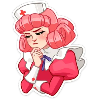 🤔 enfermera, rosa, dibujos animados, pegatina, lindo, médico, mujer whatsapp sticker