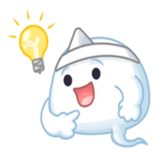 💡 만화, 캐릭터, 전구, 아이디어, 유령, 흰색, 귀여운 telegram sticker