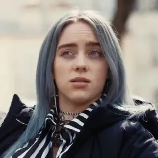 🕸 Billie Eilish billie eilish, cantante, celebrità, capelli blu, ritratto, persona telegram sticker