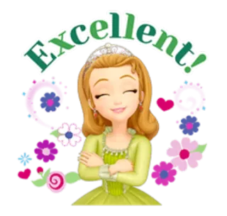 😊 Sofia the First Excellent! princesse, dessin animé, excellent, positif, animation, fleur, mignon telegram sticker