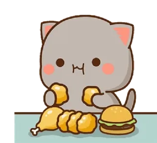🍔 gato, dibujo animado, comida, pollo, hamburguesa telegram sticker