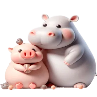 ☺️ cerdo, hipopótamo, lindo, animales, dibujos animados, amistad, kawaii telegram sticker
