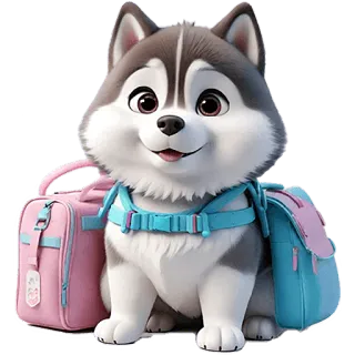 🧳 welpe, husky, rucksack, süß, hund, tier, cartoon, schule whatsapp sticker