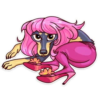 👠 perro, peluca rosa, tacones, moda, lindo, dibujos animados, animal whatsapp sticker