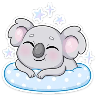 ☺️ Koala, schläfrig, niedlich, Cartoon, Tier, Traum, Wolke, Sterne whatsapp sticker
