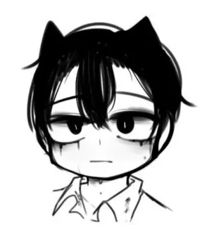 😐 애니메이션, 고양이 귀, 그림, 슬픈, 흑백, 만화, 일러스트 telegram sticker