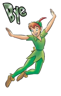 👋 Peter Pan Bye ปีเตอร์แพน, การอำลา, ลาก่อน, เนเวอร์แลนด์, การบิน, การ์ตูน telegram sticker