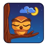 😴 coruja, dormindo, noite, desenho animado, fofo, galho de árvore, lua, nuvem telegram sticker